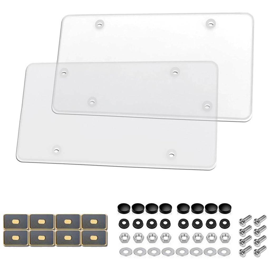 Flat Clear License Plate Covers, 2 Pack Clear Unbreakable License Plate Shields with Tire Valve
