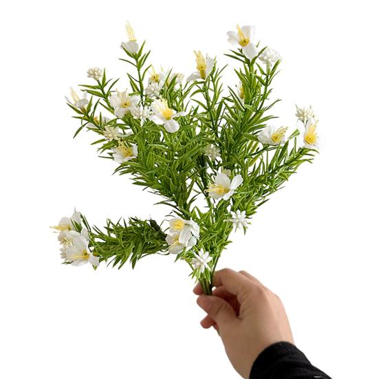 

Artificial Babysbreath with Green Leaves UV Resistant 7-Fork Fake Silk Flower Home Office Wedding Party Indoor Outdoor Faux Bloom Decoration білий