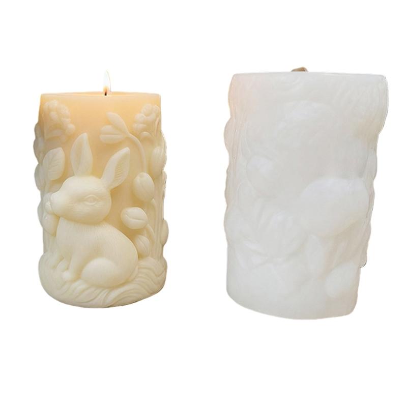 Hare Embossed Cylindrical Silicone Mold Holiday Candle Silicone Mould For Epoxy Resin Art Handmade Candle Soap Making
