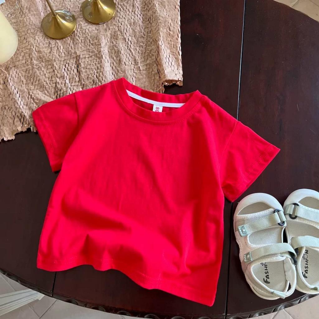 Kids Cotton Short Sleeve T Shirt Solid Summer Basic Top for Boys and Girls