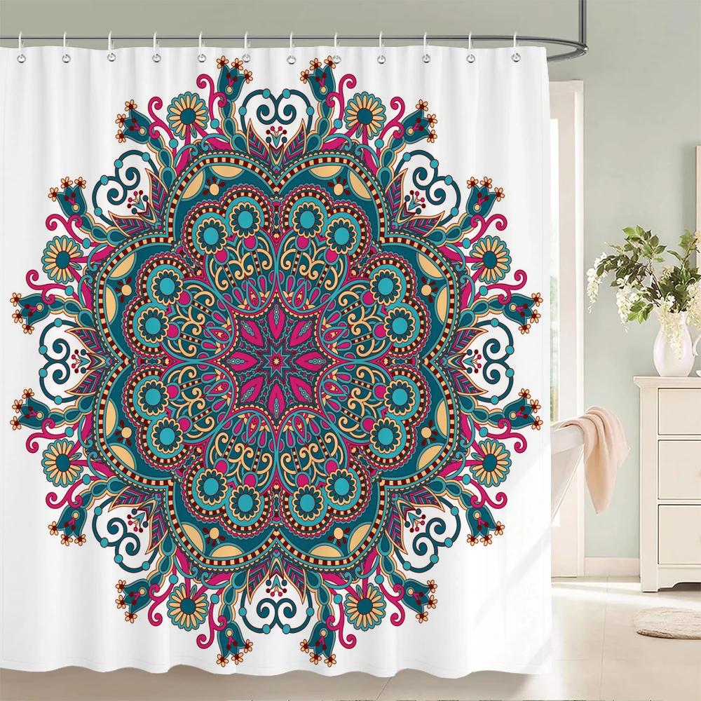3D Printing  Mandala Pattern Shower Curtain Bathroom Curtains With 12 Hooks Indian Boho Waterproof Fabric Bathtub Decor Screen