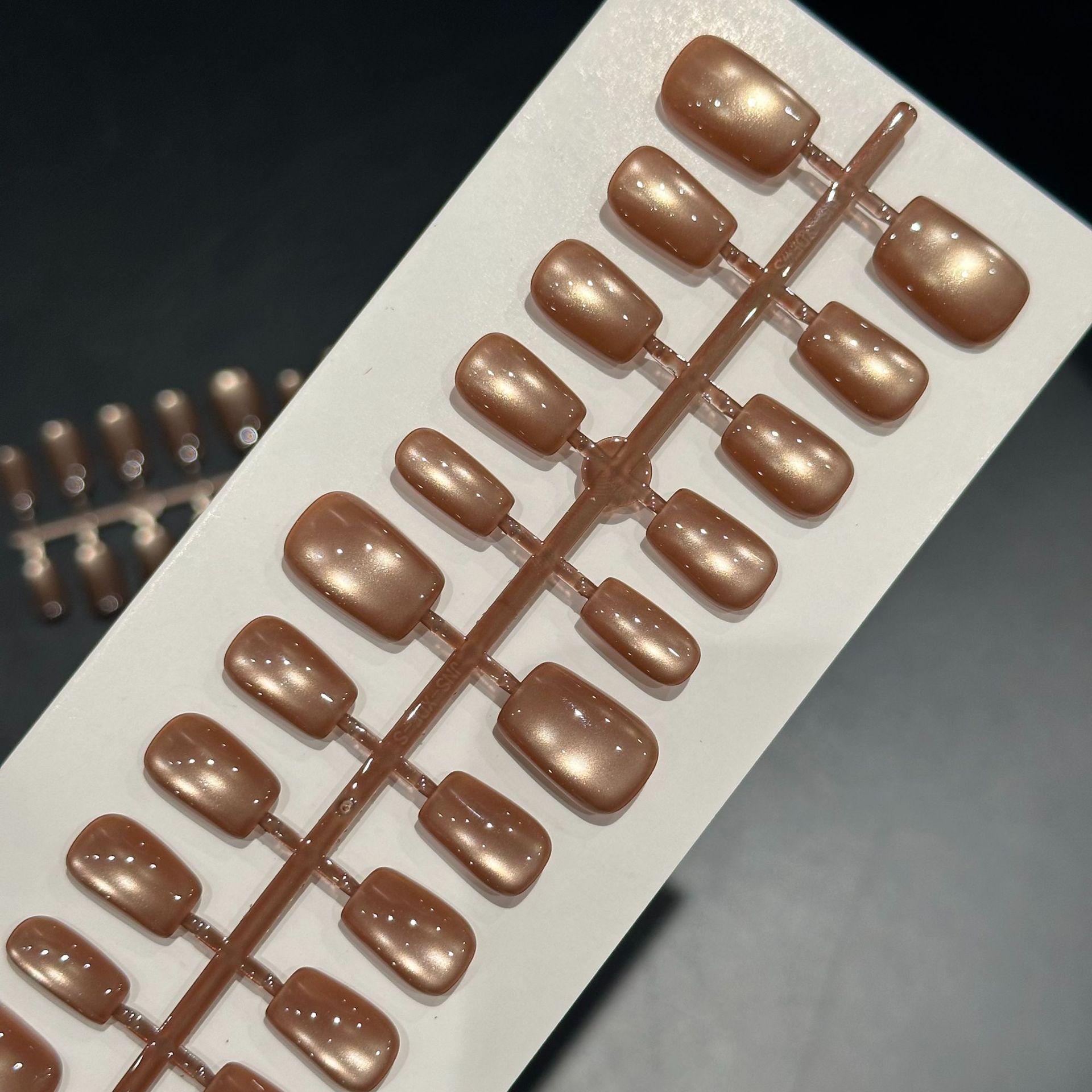 Caramel Brown Wearable Gradient Blush Nails - Semi-Finished Handmade Gel False Nails