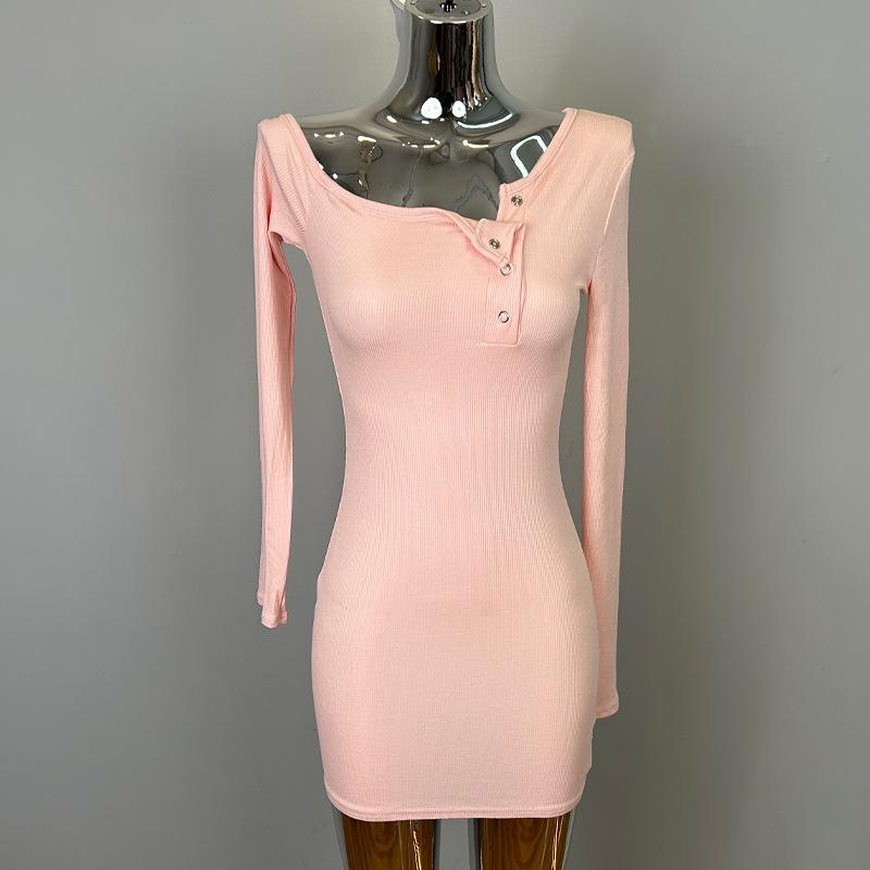 

Korean Dongdaemun Sexy Bodycon Dress - Flattering Half-Open Neck, Hip-Hugging Design One Size рожевий