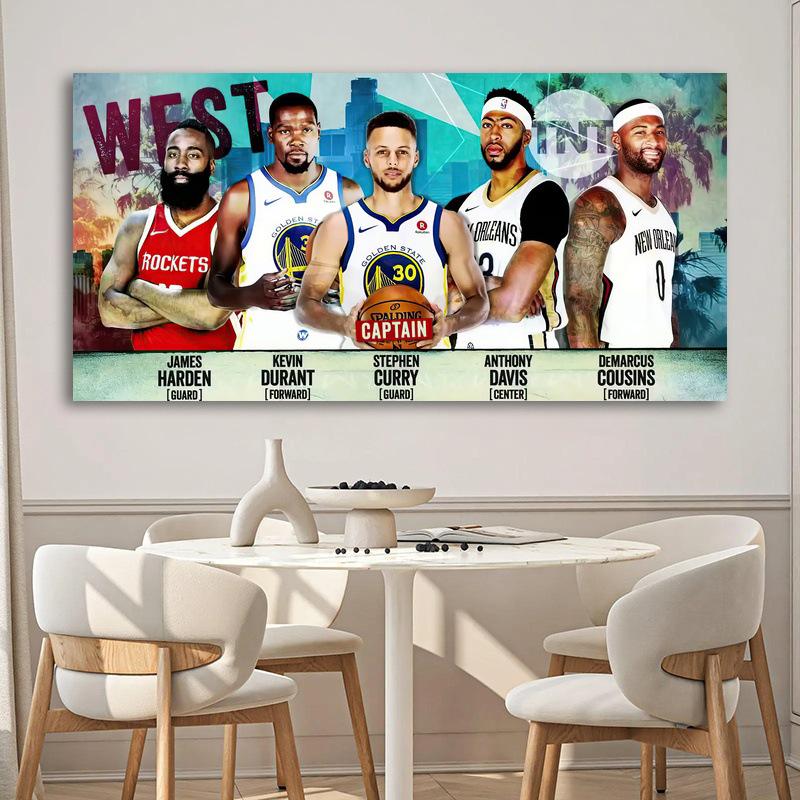 NBA Star Collection Poster: Giannis, Leonard, Curry & Lillard - Self-Adhesive Wall Sticker
