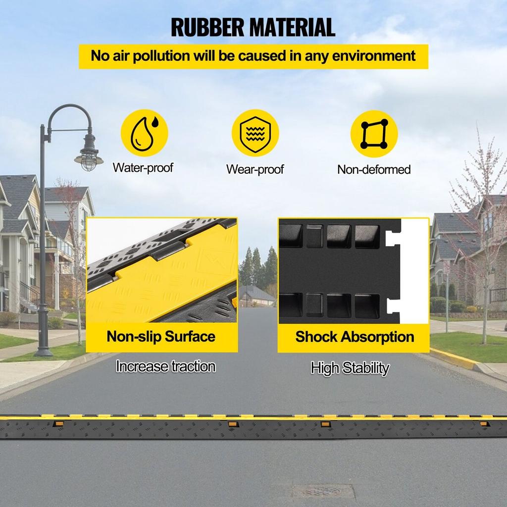 4 Pack Rubber Cable Protector Ramp 2 Channel Heavy Duty 66000lbs Load Capacity Cable Wire Cord Cover Ramp Speed Bump Driveway Hose Cable Ramp