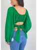 European & American Women's Off-the-Shoulder Lantern Sleeve Crop Top with Lace-Up Design
