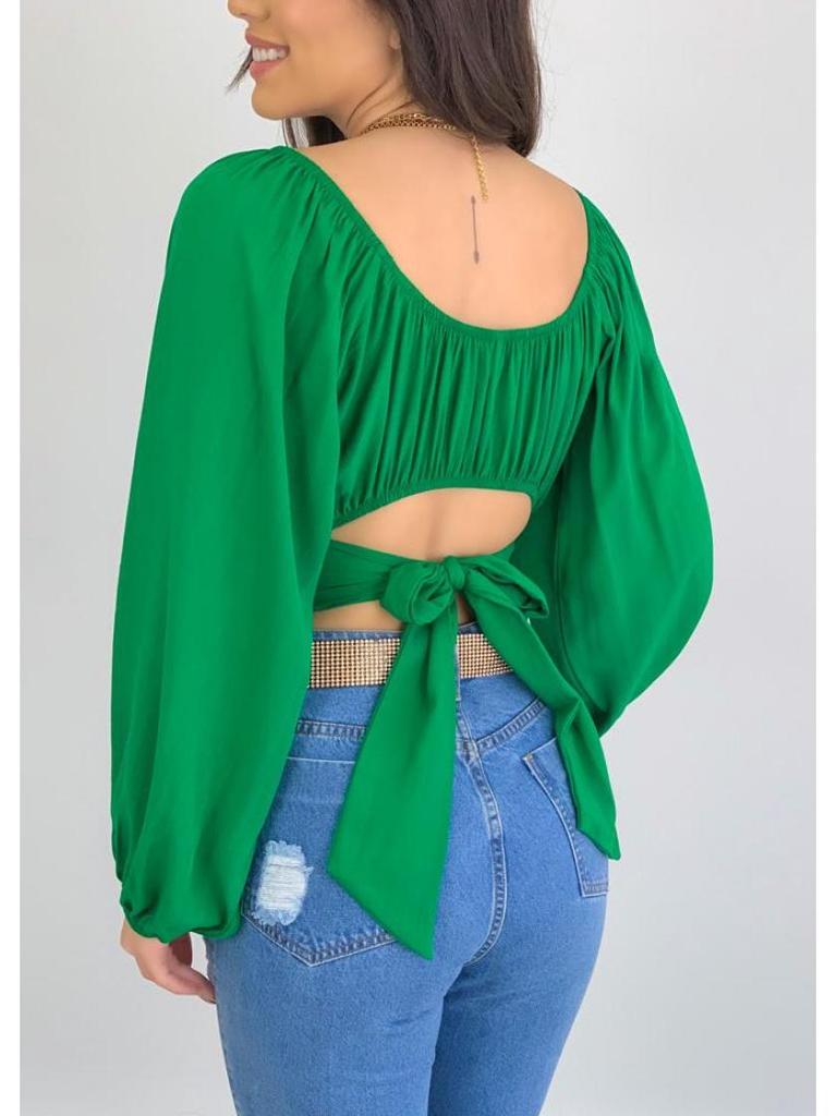 European & American Women's Off-the-Shoulder Lantern Sleeve Crop Top with Lace-Up Design