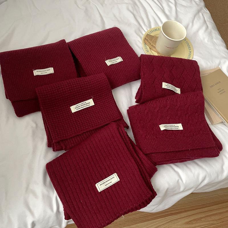 Angola Red Knitted Scarf - Winter Protection, Korean Style, Christmas Shawl for Men & Women