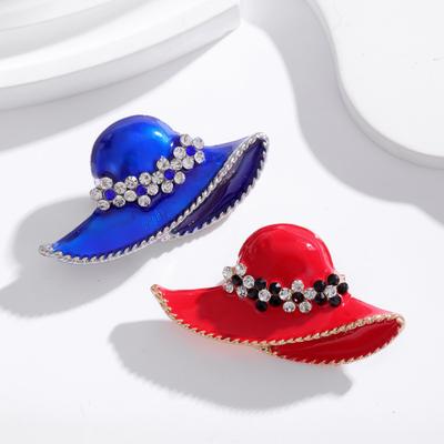 Diamond Studded Oil Dripping Beach Hat Brooch Fashionable Clothing Accessories Pin Women's Coat Accessories Corsage