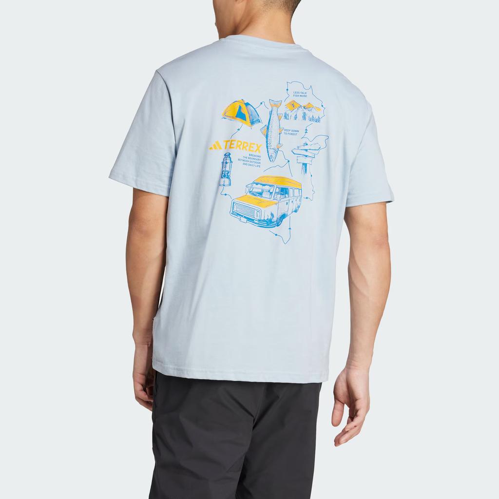 adidas Terrex Ss25 Polygiene Graphic Outdoor Sports Crew Neck Short Sleeve T-Shirt Men Tops Blue Yellow JI8326