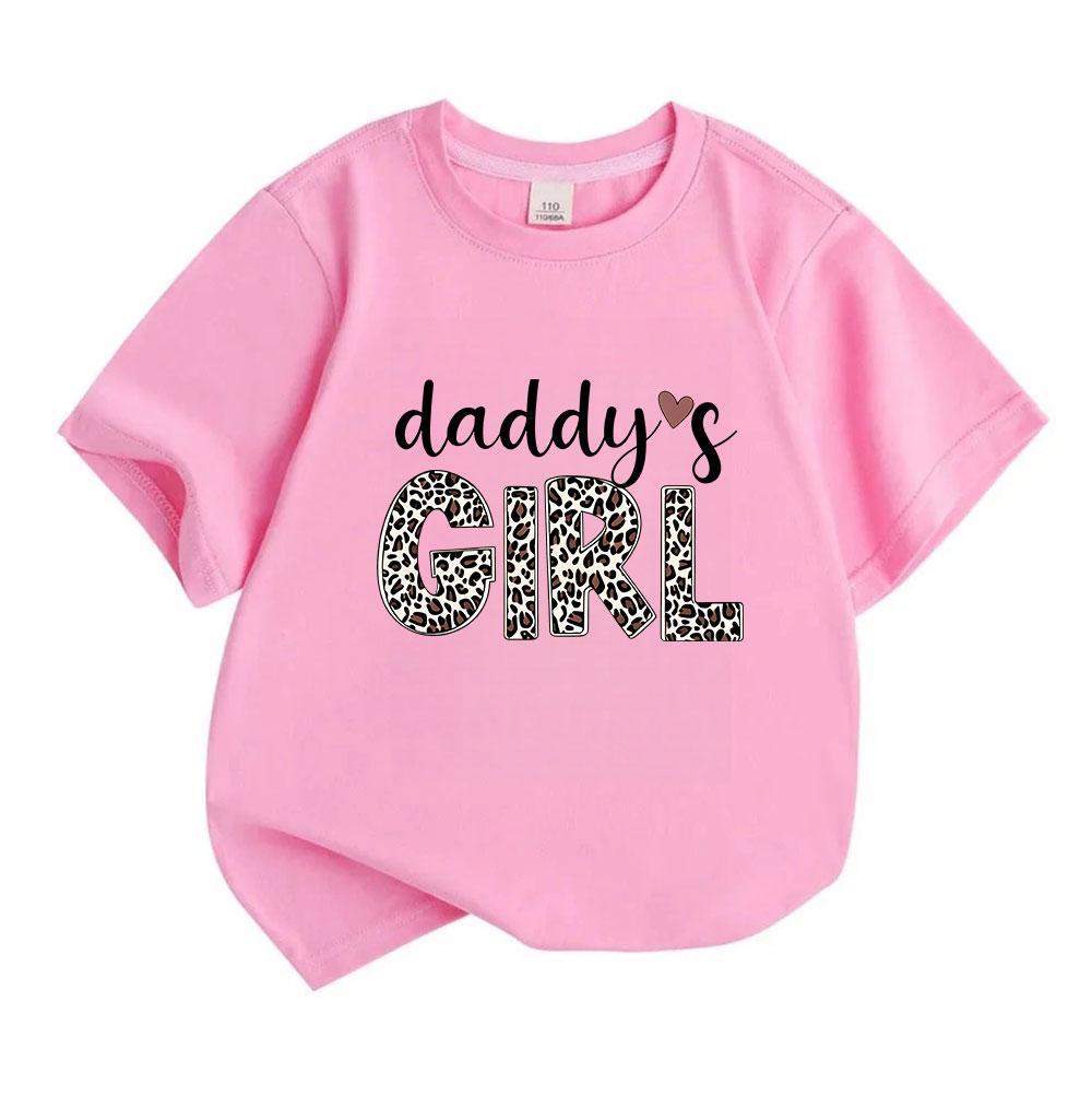 Kids Boys Girls 100% Cotton Crew Neck Short Sleeve T-Shirt, Cute Daddy's Girl Leopard Print Pattern Casual Soft Breathable Tee for Daily Wear