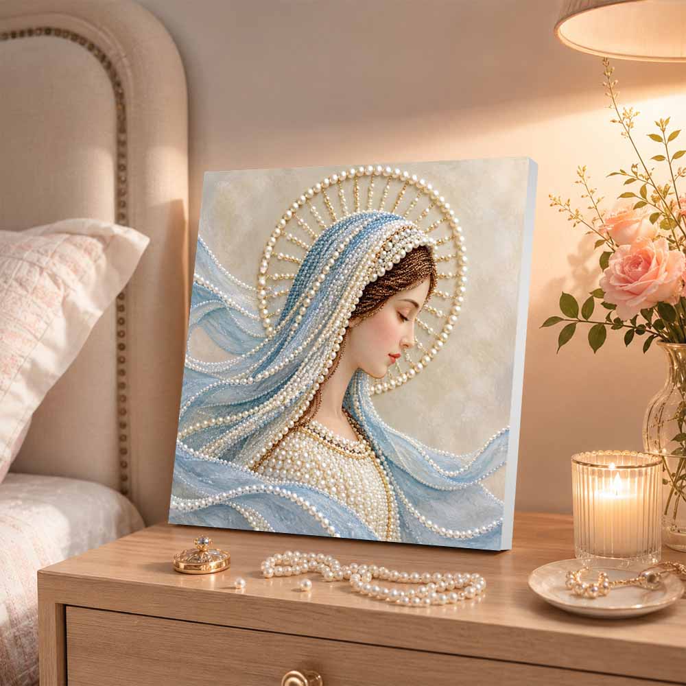Virgin Mary Pearl Painting 5D DIY Decorative Painting. Elegant Holiday Gift. Handmade Art Painting
