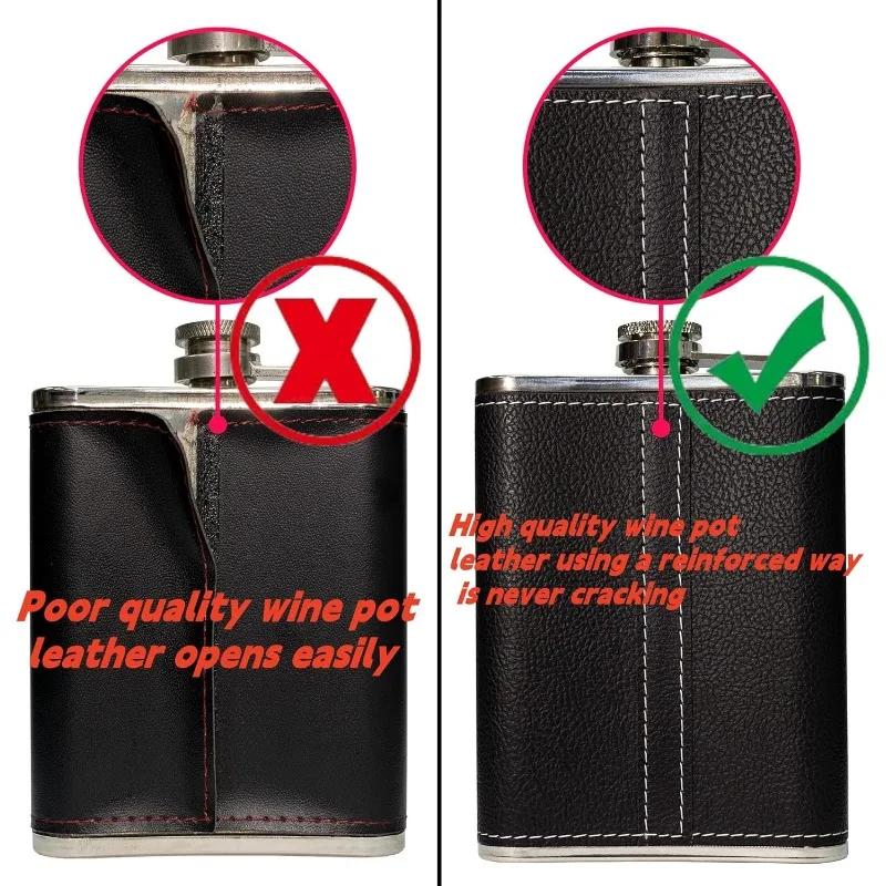 Кишенькова фляга 8 унцій для лікеру, фляга для віскі з нержавіючої сталі 304 зі шкіряним покриттям, чарки та воронка, подарунок для чоловіків і жінок