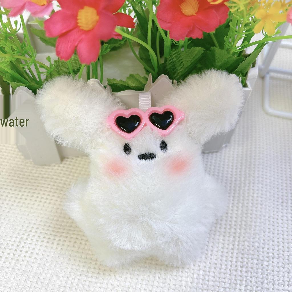 Blushing Bunny Plush Keychain - Adorable Rabbit Pendant and Puppy Doll Ornament.