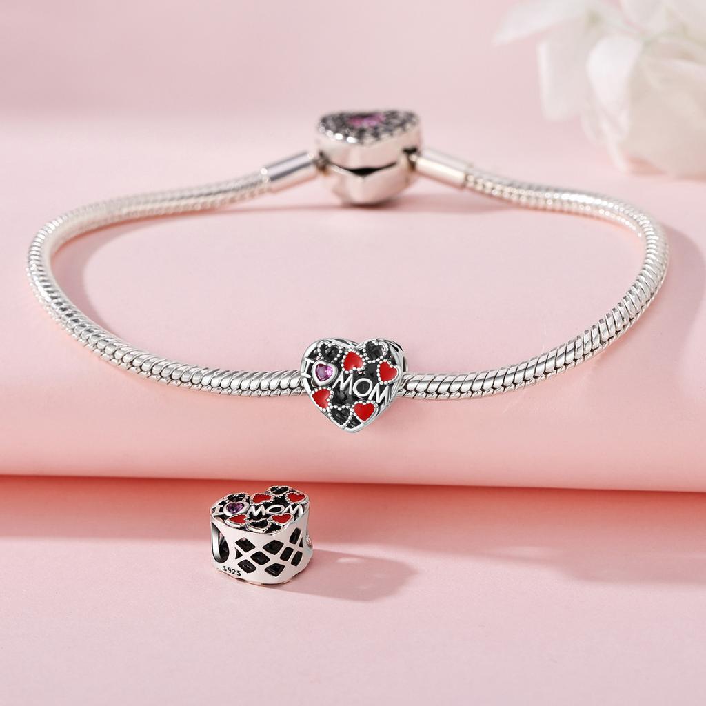 Beads Copper Charms Original Red Heart Hollow Design Beads Fit Bracelet Jewelry Diy Women Fine Gift Accessory