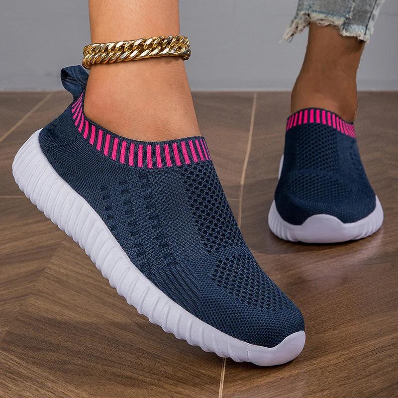 Women Flats Shoes Slip-on Fashion Breathable Walking Mesh Casual Shoes Sneakers Women Gym Vulcanized Tenis Shoes Female Footwear