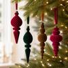 9Pcs Vintage Velvet Christmas Ball Set Shatterproof Long Finial Hanging Ornaments  Wreath