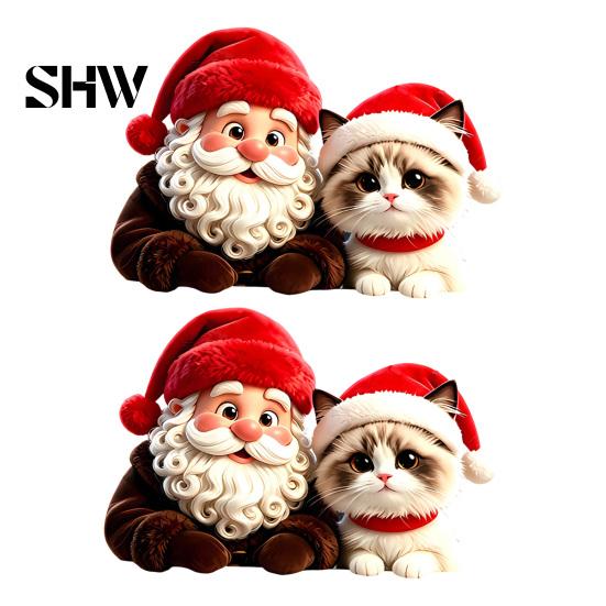 Festive Window Art for Holidays Christmas Santa Claus & Cat Static Clings, PVC Waterproof Glass Stickers, Seasonal Home Decor Windows Decorative
