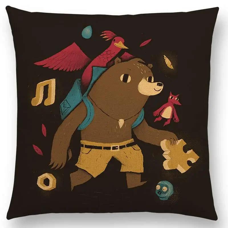 

Мультяшная подушка-накидка на диван с животными Фэнтези-приключения Сказки Медведь Кошка Птица Кальмар Ленивец Наволочка 66x66cm золотистый