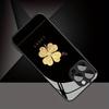 Minimalist Golden Lucky Clover Pattern Glass Phone Case For iPhone 17 16 15 14 Pro Max 13 12 11 17Air 16E 7 8 Plus XR XS X Cover