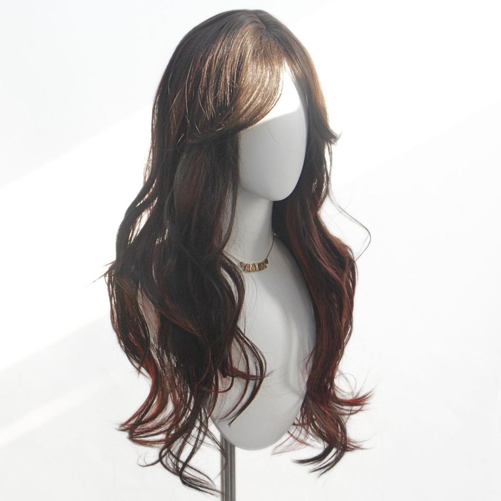 Black Brown Long Curly Large Wave Synthetic Wig Fashion Mid Long Curly Wig Women's Wig