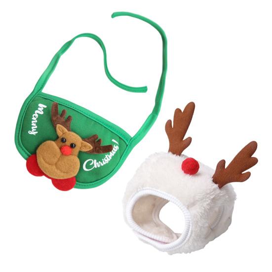 1 Set Christmas Pet Outfit Christmas Tree Pom-Pom Hat And Pet Bib Holiday Pet
