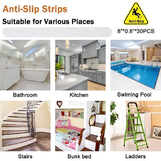 V-TOP 30 PCS Non Slip Shower Stickers, Safety Shower Non Slip Adhesive Strips Treads for Bathroom Floor Tub Stairs Ladders Pools Boats, Bathtub
