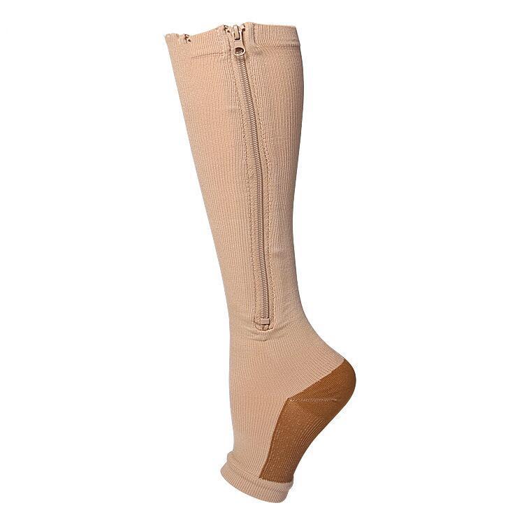 Women's Open-Toe Compression Zipper Socks - Elastic Calf Support 