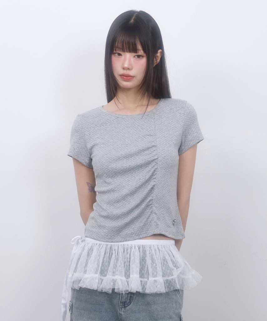 LMR Dot Shirred Short Sleeve T-Shirt Grey