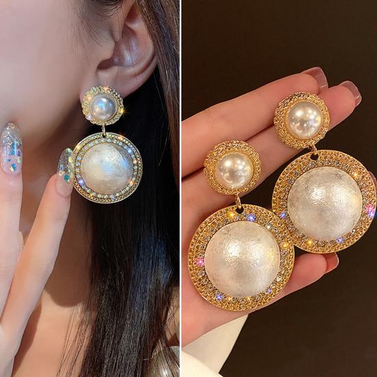 Yousheng 1 Pair Women Earrings Large Faux Pearls Rhinestones Exaggerated Electroplating Korean Style Ear Studs Birthday Gifts