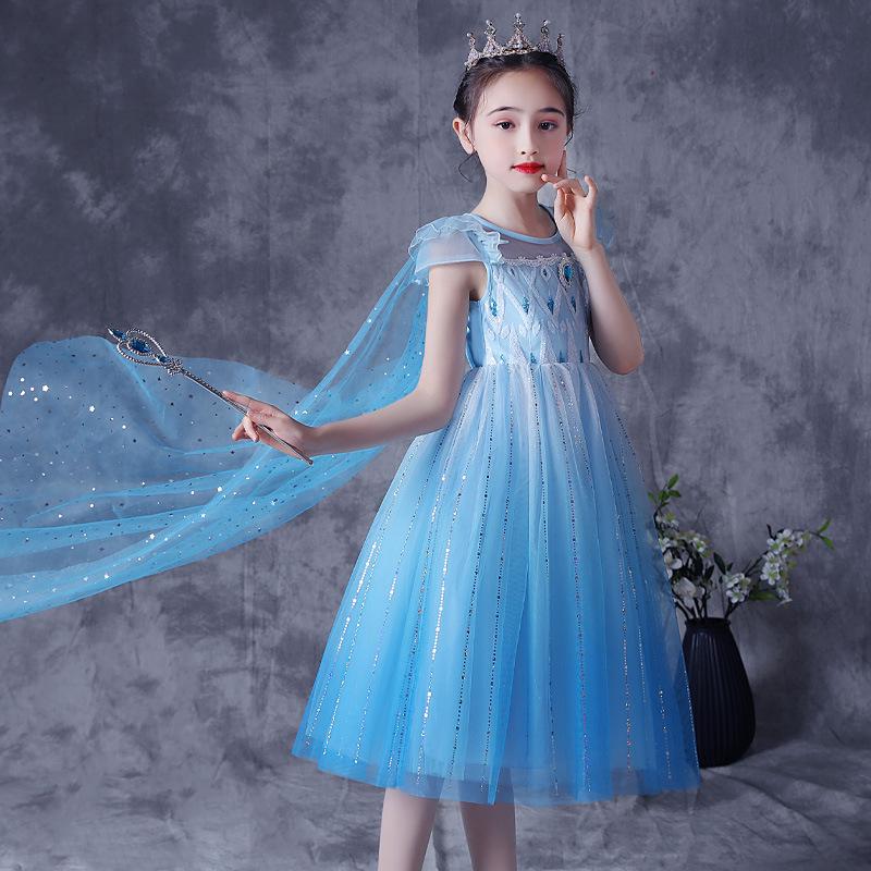 Kids' Long Sleeve Princess Elsa Dress – Frozen-Themed Formal Outfit