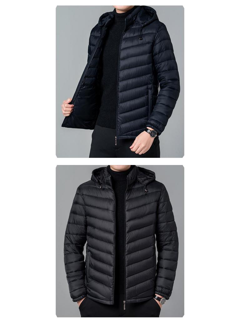 Men's Autumn Hooded Cotton Coat with Lining - Lightweight Rib Design for Middle-Aged and Elderly