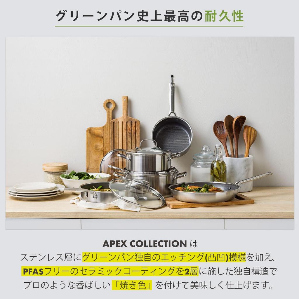 GreenPan 26cm Frying Induction Gas Compatible Ceramic Etched Dishwasher Pan, & [APEX], Coating, PFAS-Free, Texture, Safe, CC010629-104
