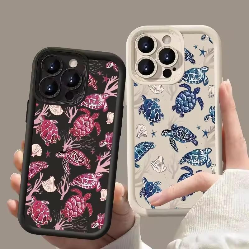 Cute Fashion Turtle Colorful Painting Design Phone Case For iPhone 15 16 Pro Max 14 11 12 13 Pro 7 8 Plus X XR XSMax Soft Cover