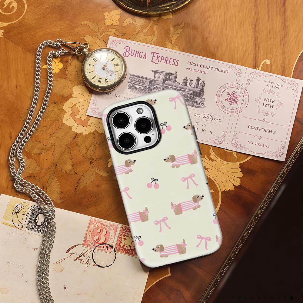 Dackel Kirsch Schleife Kunst Handyhülle für IPhone 17AIR 16E 16 15 14 13 12 11 17 Pro Max Plus Doppelschichtige Rückseite