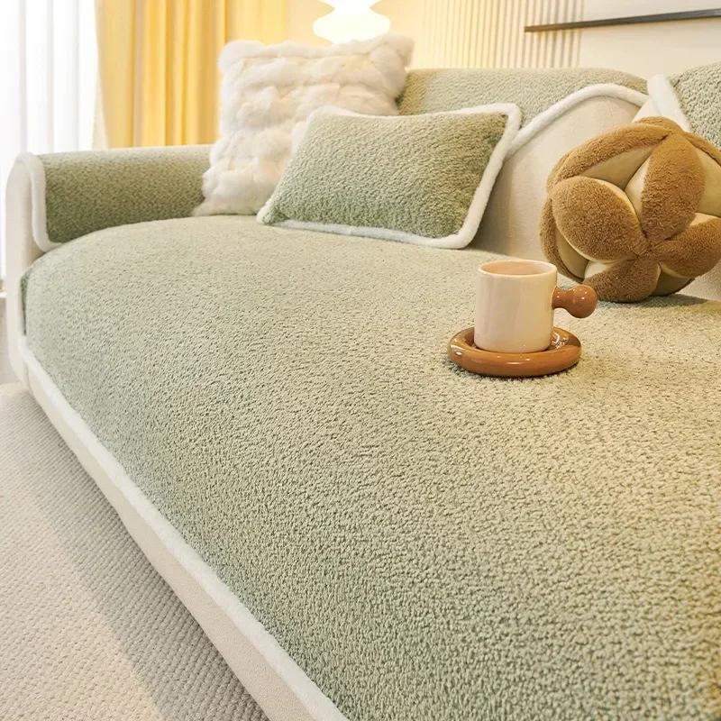 1PC Chenille Sofa Cover for Living Room Thicken Plush Sofa Cushion Pad Universal Non-slip Couch Towel for Living Room Xmas Decor