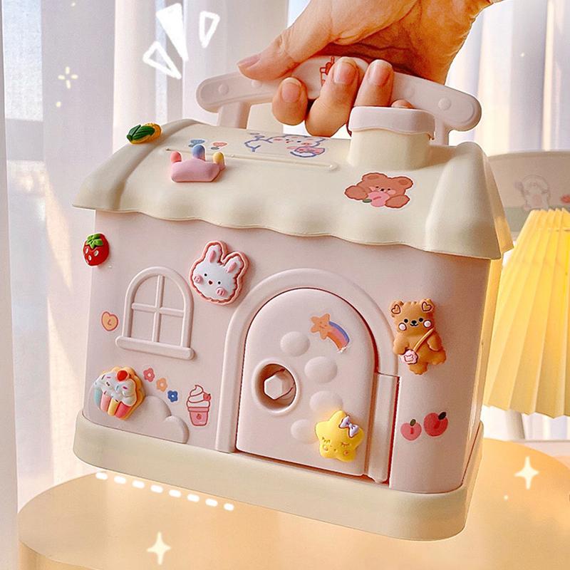 Niedliche Haus-Spardose mit 3D-Aufkleber, Kawaii-Sparschwein für Kinder und Erwachsene, große Spardose für Münzen, Banknoten, Geburtstagsgeschenk