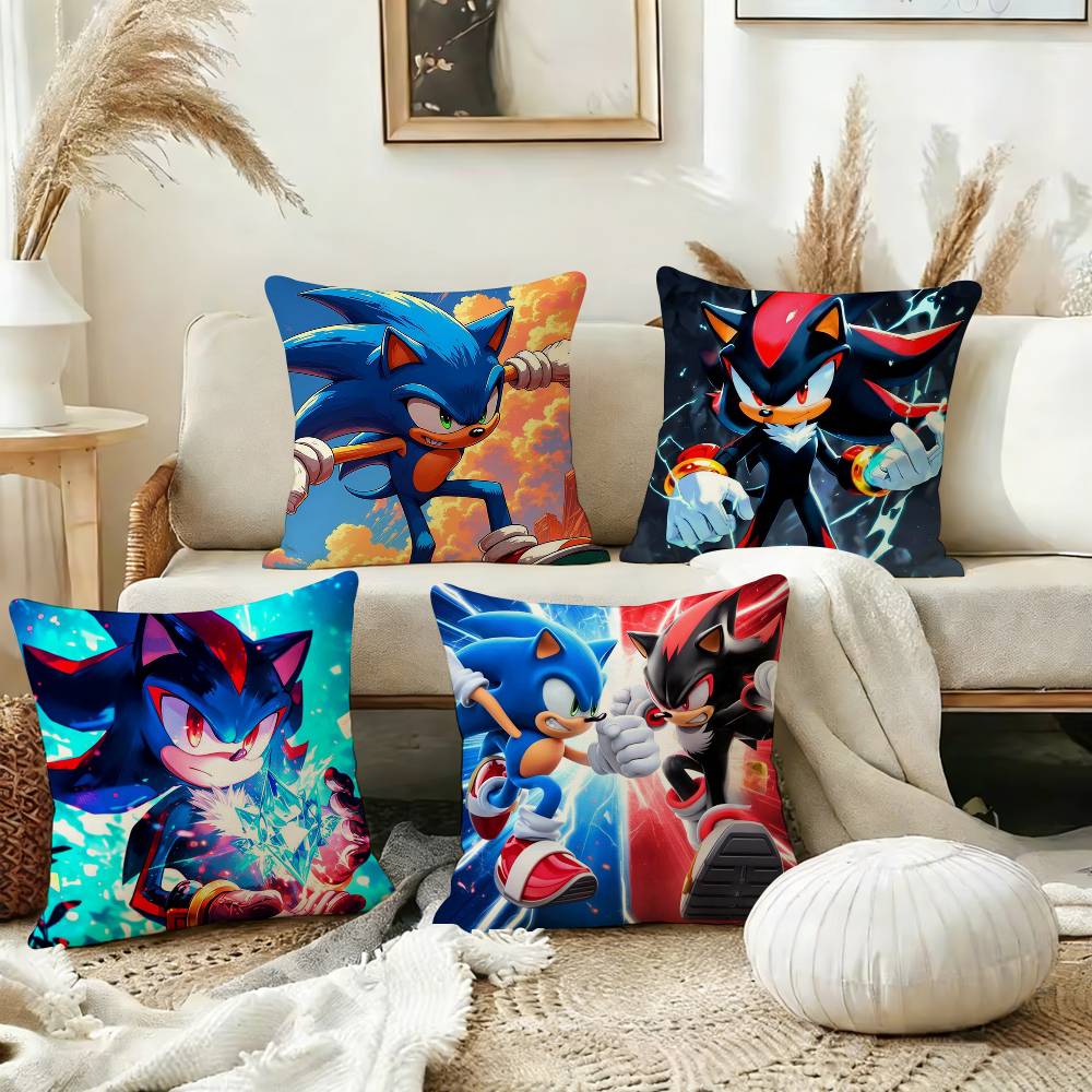 Cool SSonics HHedgehog Pillow Case Square DoubleSided Sofa Cushion Cover Bedroom Bedside Pillow