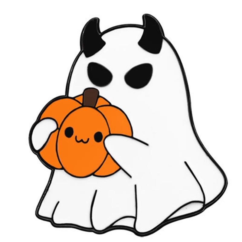 Festive White Specters And Pumpkin Design Alloy Pin Halloween Party Decoration Costume Jewelry