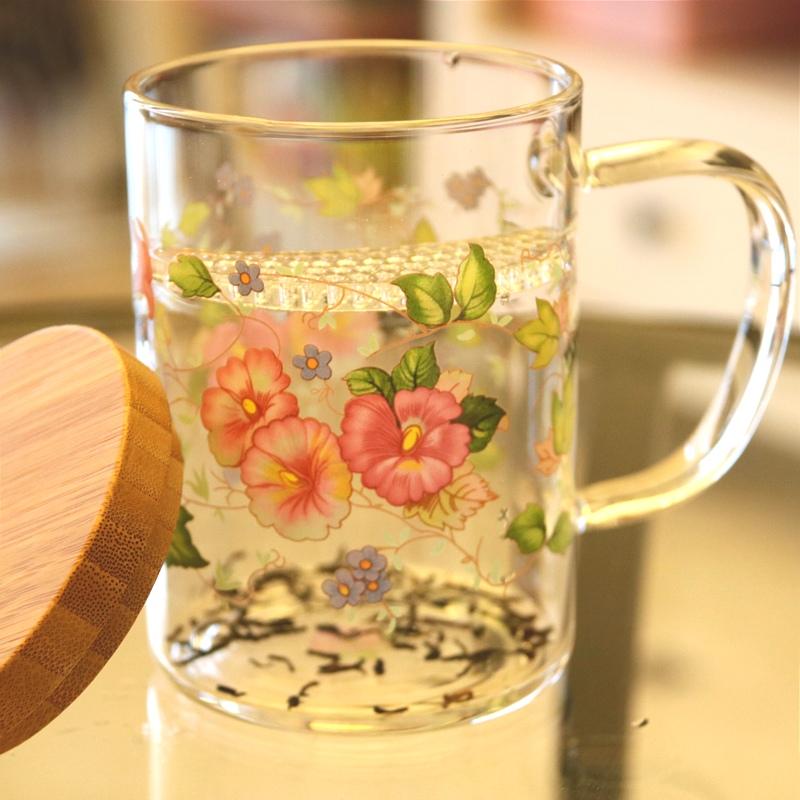 

8,2x12,5 см узор «Утренняя слава» прозрачная утолщенная термостойкая стеклянная чашка с крышкой чашка для чая с ручкой для защиты от протекания чая
