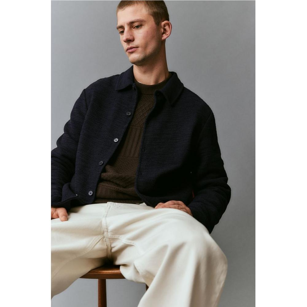 H M Textured sHirt Regular Fit Navy Blue