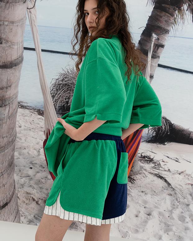 EDENIK Ezs4Pt52Gn Resort Terry Layered Shorts (Green)