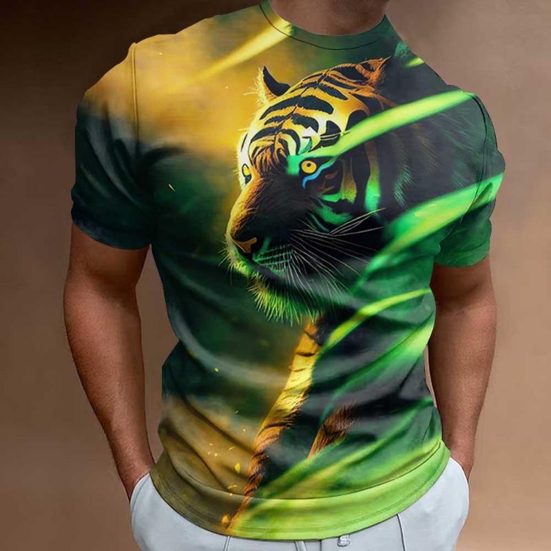 

New 3d Fierce Tiger Print Men s T-Shirt Fashion Trend Man Clothing Retro Loose Oversized Short Sleeve T-Shirt For Men 2024 Tees 4XL