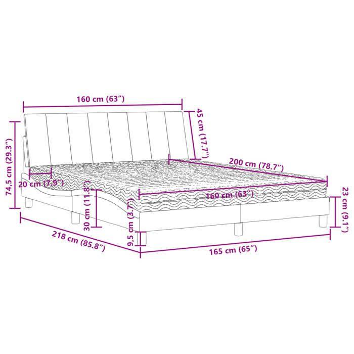 VidaXL Lit avec matelas gris foncé 160x200 cm velours 3208605