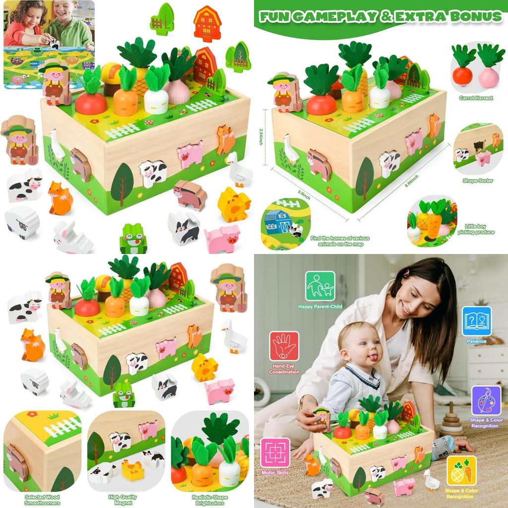 Childrens Animal Paradise Wooden Puzzle Box With Carrot Pull Game For Early Education