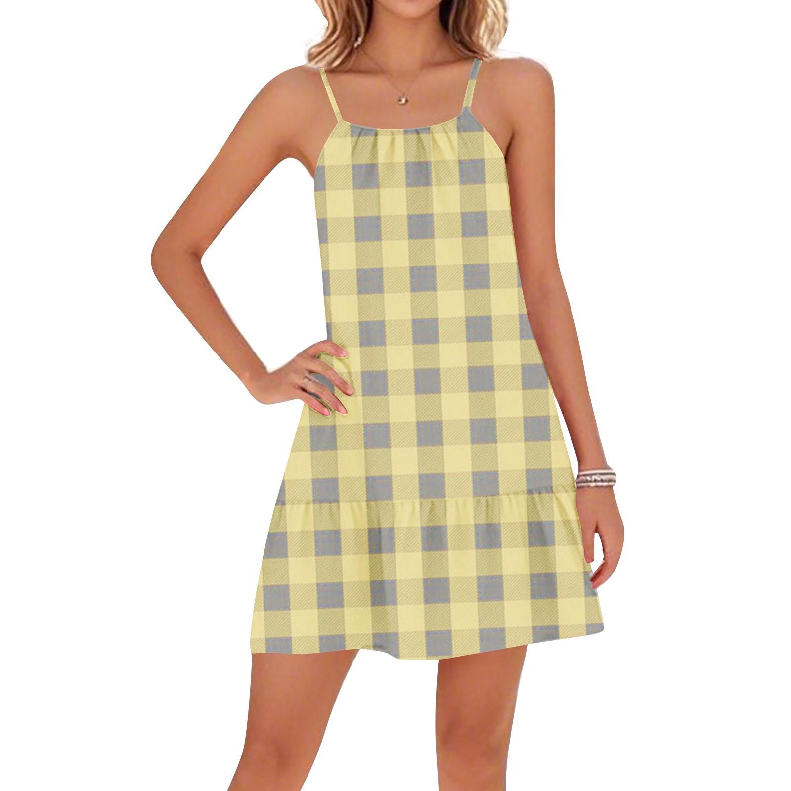 

Женские повседневные платья с круглым вырезом и регулируемыми бретелями для пляжа с открытой спиной M жёлтый