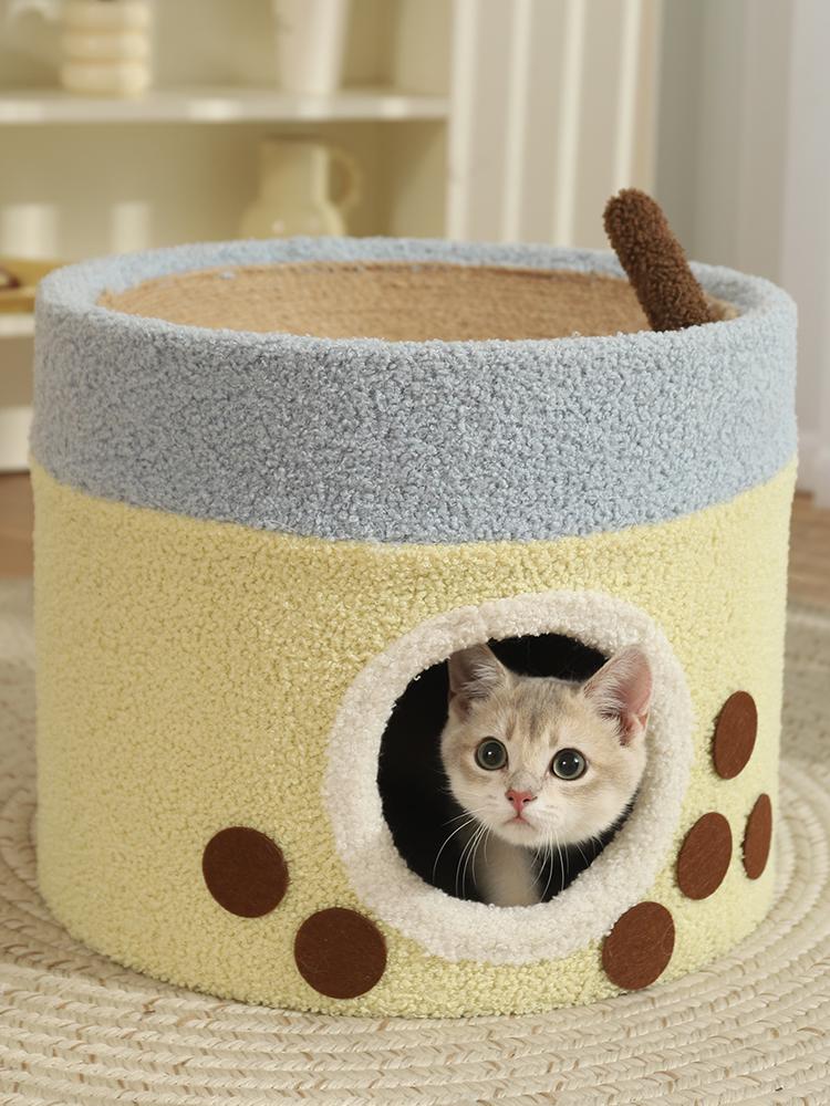 Cozy Double-Layer Cat Bed with Sisal, Warm & Safe for All Seasons
