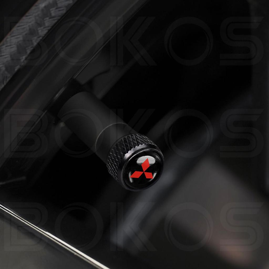 Mitsubishi RALLIART Tire Valve Caps for Delica Lancer Lancer Tide eK eK and Minicab Dress Up Your Car with These Cool Black Tire Valve Caps Pajero, D,