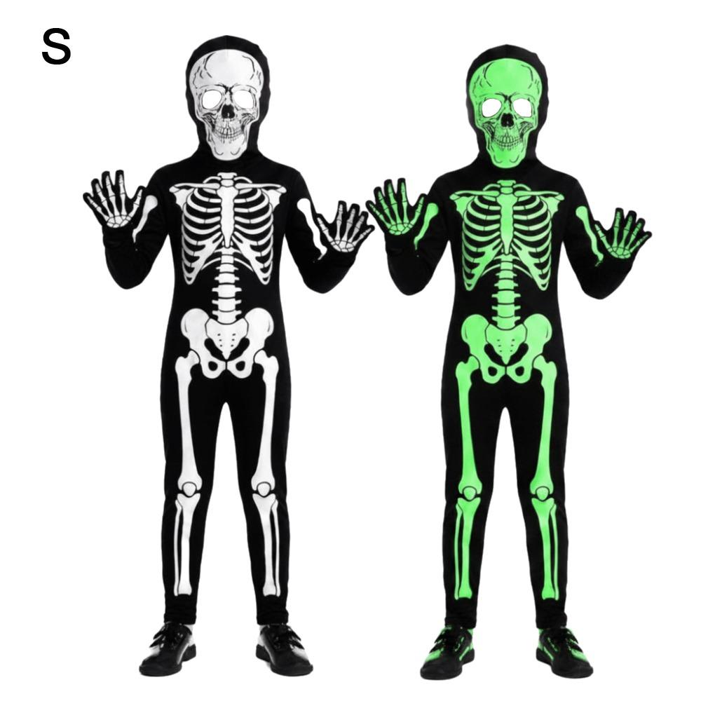 Luminous Cosplay Skeleton Suit Fabric Luminous Kids Dress Grim Reaper Costume  Stage Performance