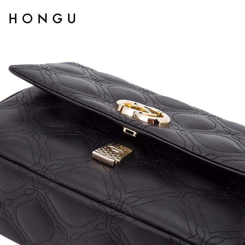 HONGU Leather Crossbody Bag, Handbag, Chain Shoulder Bag, Square Purse, Black